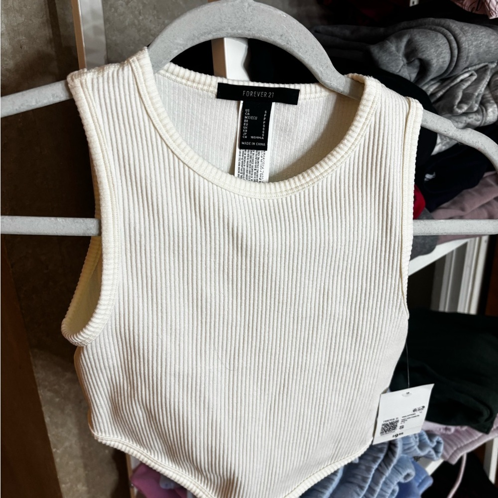 Forever 21 Women's Cream Ribbed Tank Top